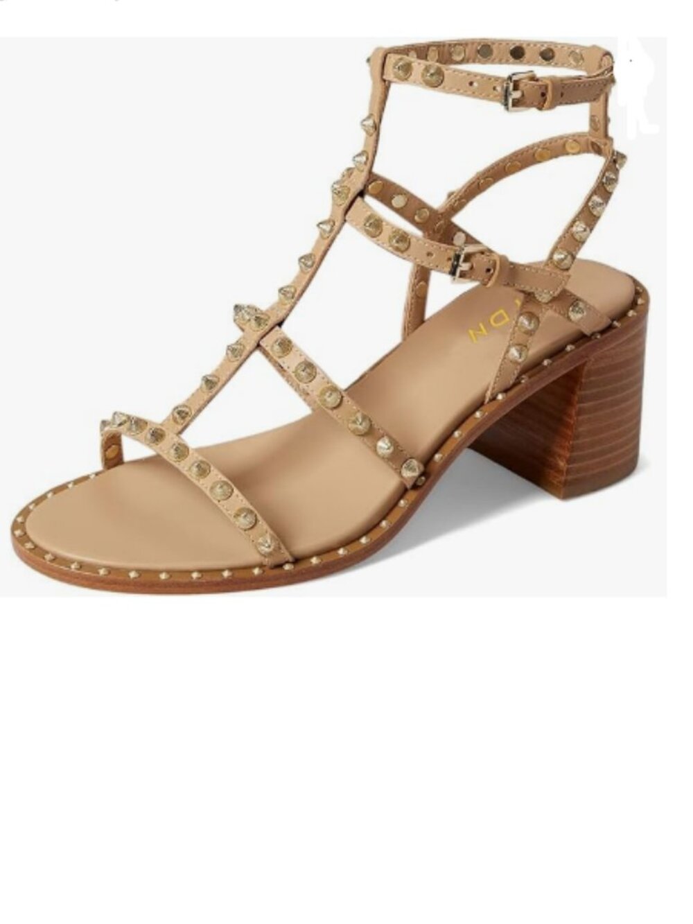 YDN Tan Sexy Strappy Sandals Open Toe Buckle Rivet Gladiator Chunky Heels Shoes